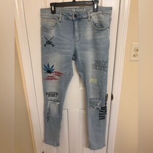 Crisp Denim Light Blue Graphic Jeans